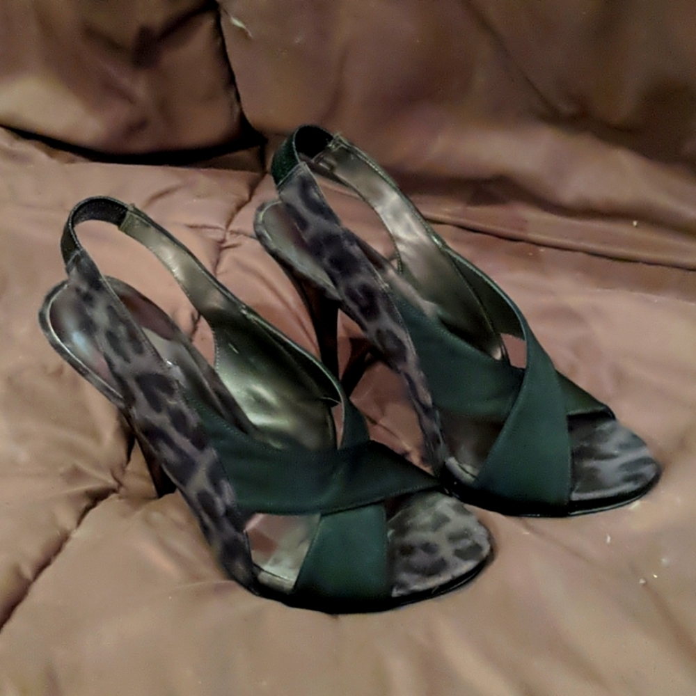 Black Strappy Heels with leopard print straps